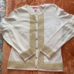 Lily Pulitzer White and Gold Cardigan Size Small